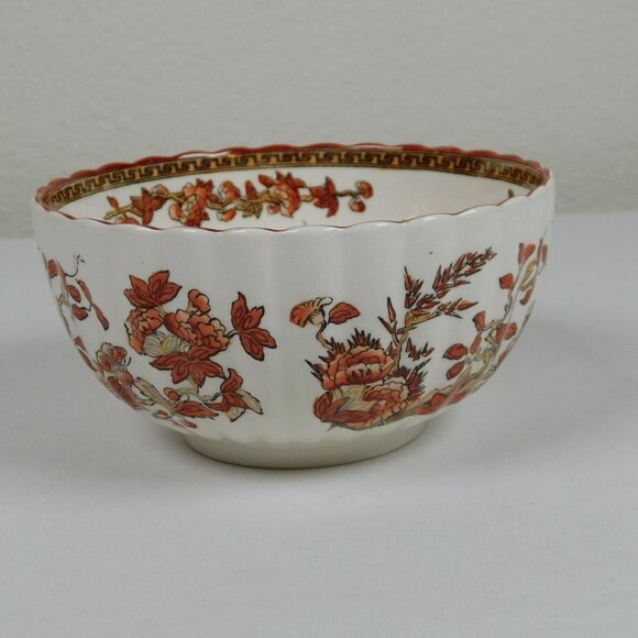 Spode Indian Tree Cranberry Bowl Old Backstamp 5 inches Scalloped Orange Rust - Picture 2 of 8